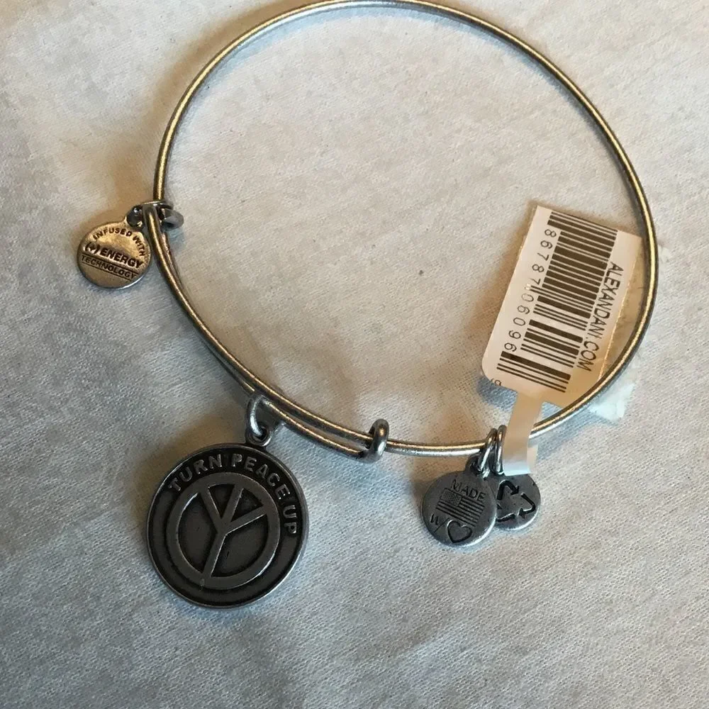 Silvertone Alex and Ani Peace Bracelet NWT